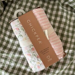 SOLD — NWT Chickpea 2-Pack 100% Cotton Muslin Blankets, Stripes and Floral